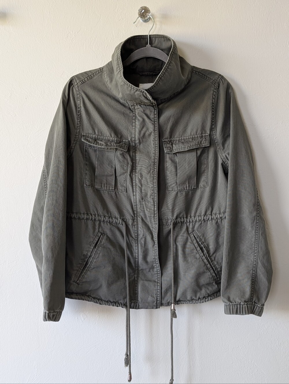 Old Navy Olive Green Utility Jacket Drawstring Waist Cotton Canvas Size M
